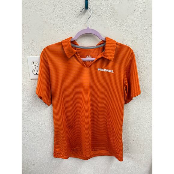 Orange striped ladies' Whataburger v-neck polo shirt Large - Picture 1 of 6